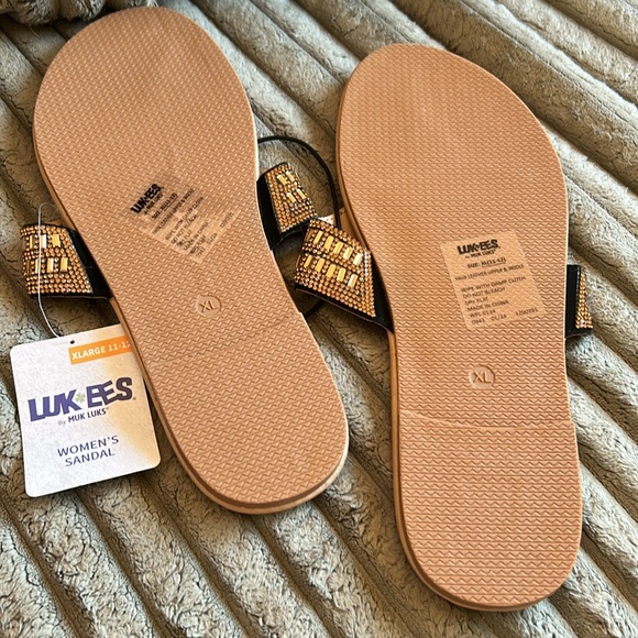Muk Luks Luk*Ees NWT Brown/Tan Rhinestone Sandals XL 11-12 Gorgeous So Chic New - Picture 8 of 13